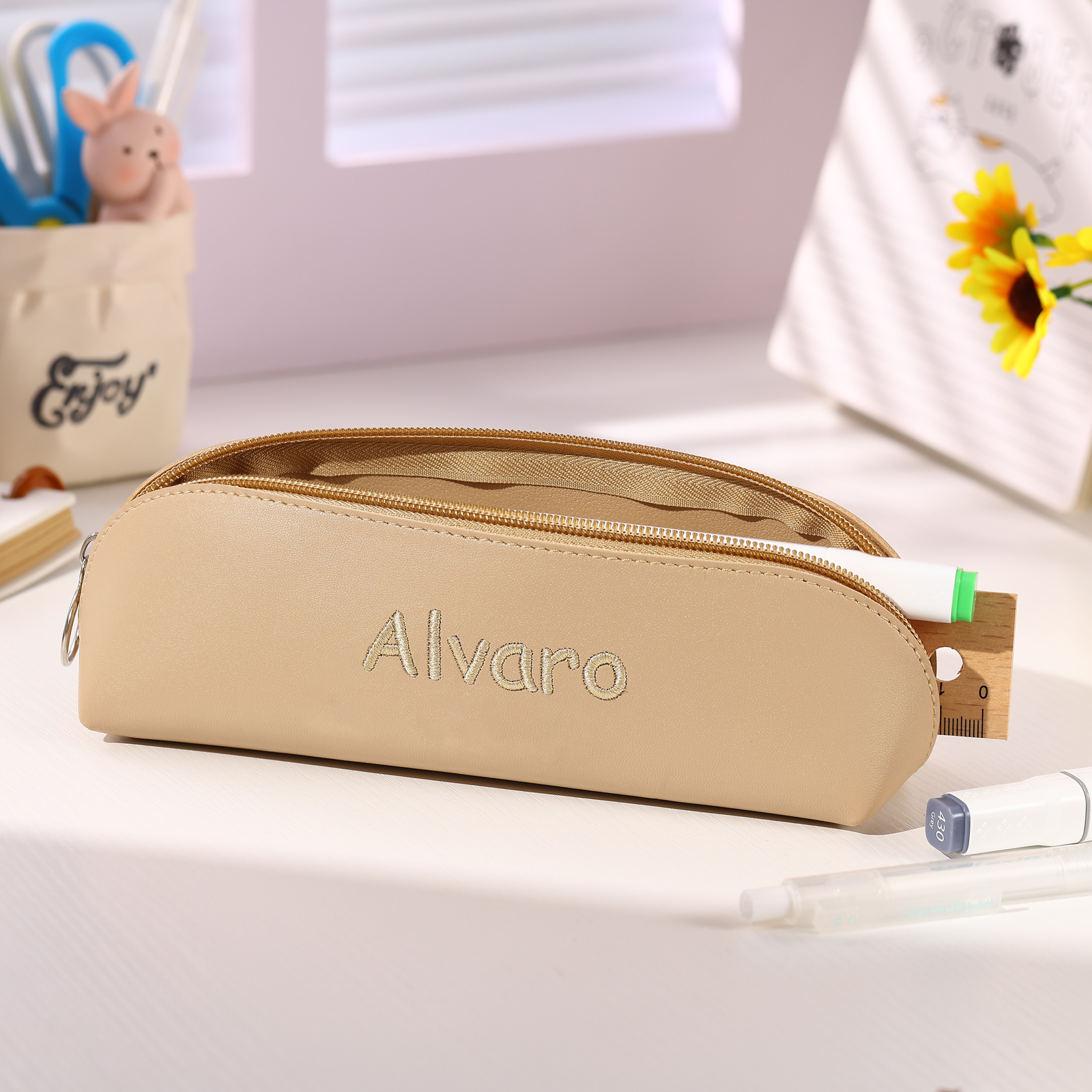 1 Name Personalised Pencil Case for Girls & Boys – PU Leather with Custom Embroidery | Jessemade