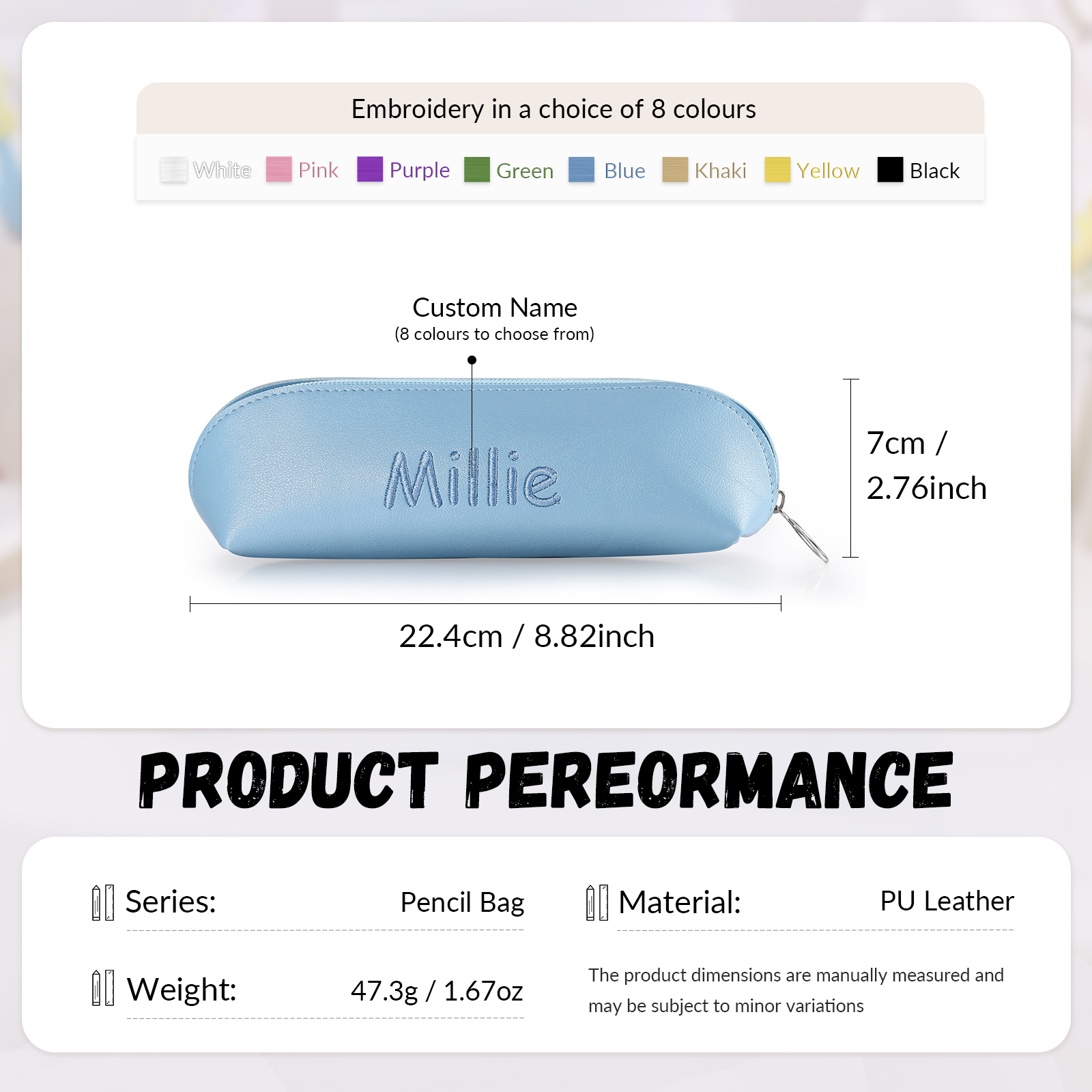 1 Name Personalised Pencil Case for Girls & Boys – PU Leather with Custom Embroidery | Jessemade