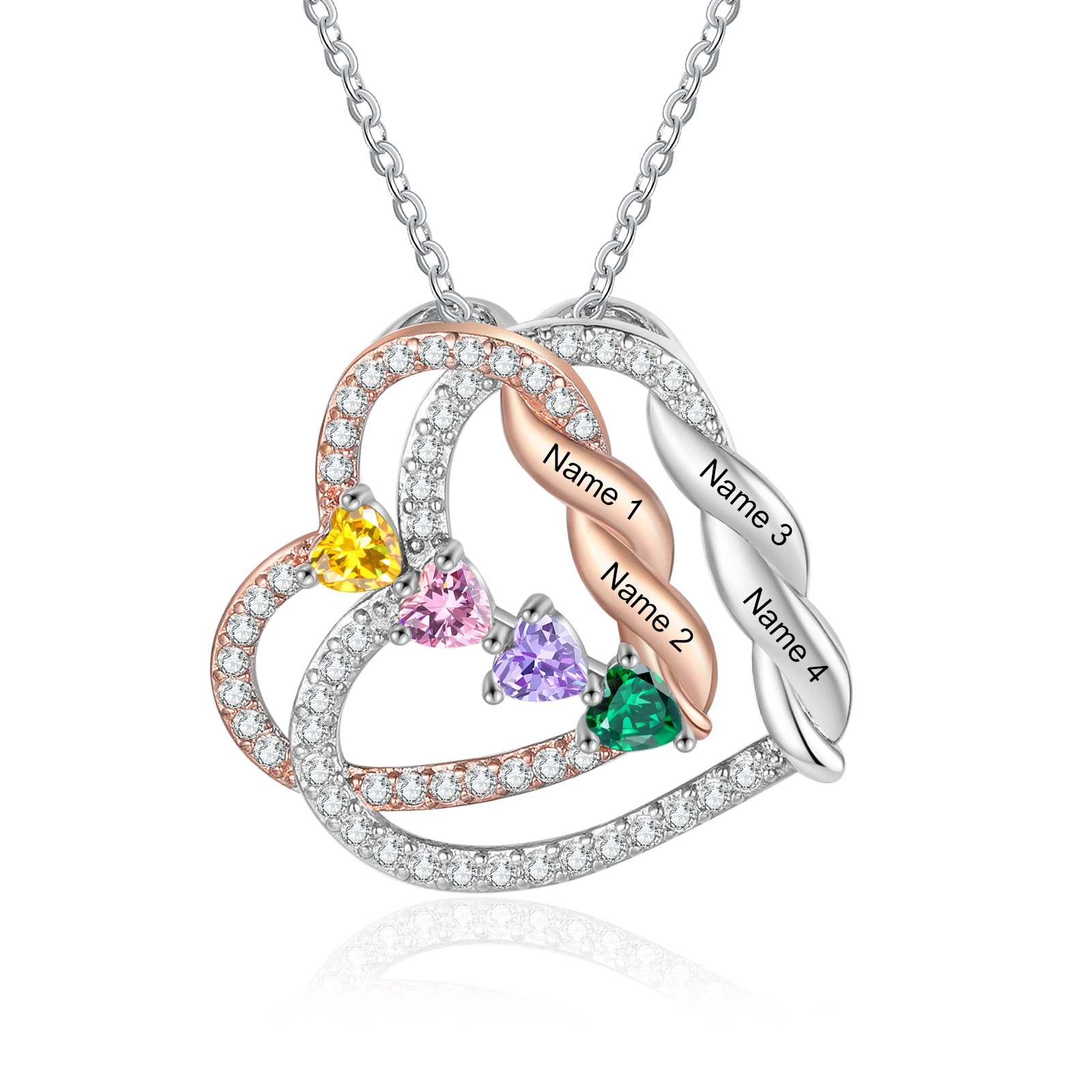 Birthstone Heart Necklace Custom 2 to 4 names Gift for Mum | Jessemade