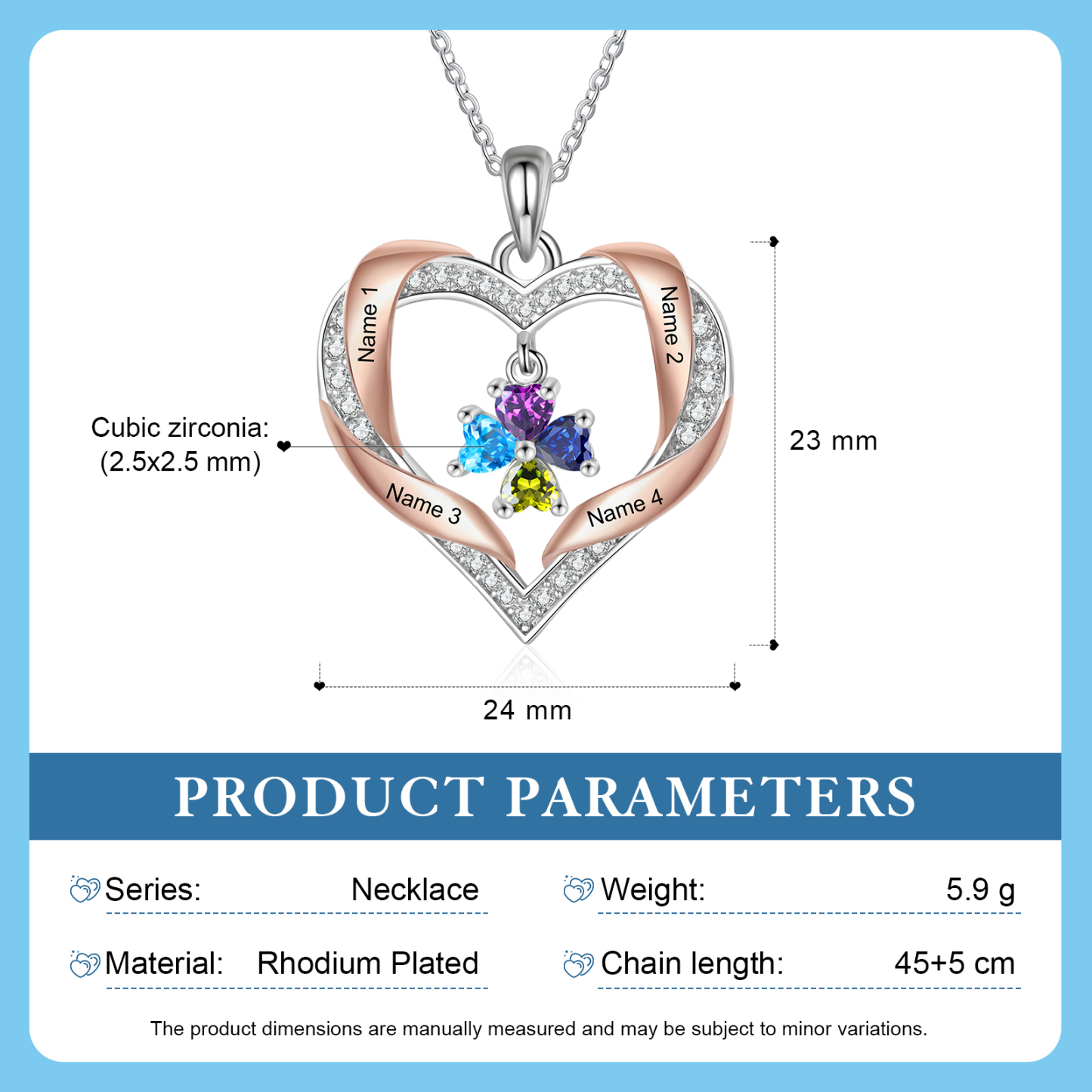 Personalised Two-Tone Birthstone Heart Necklace