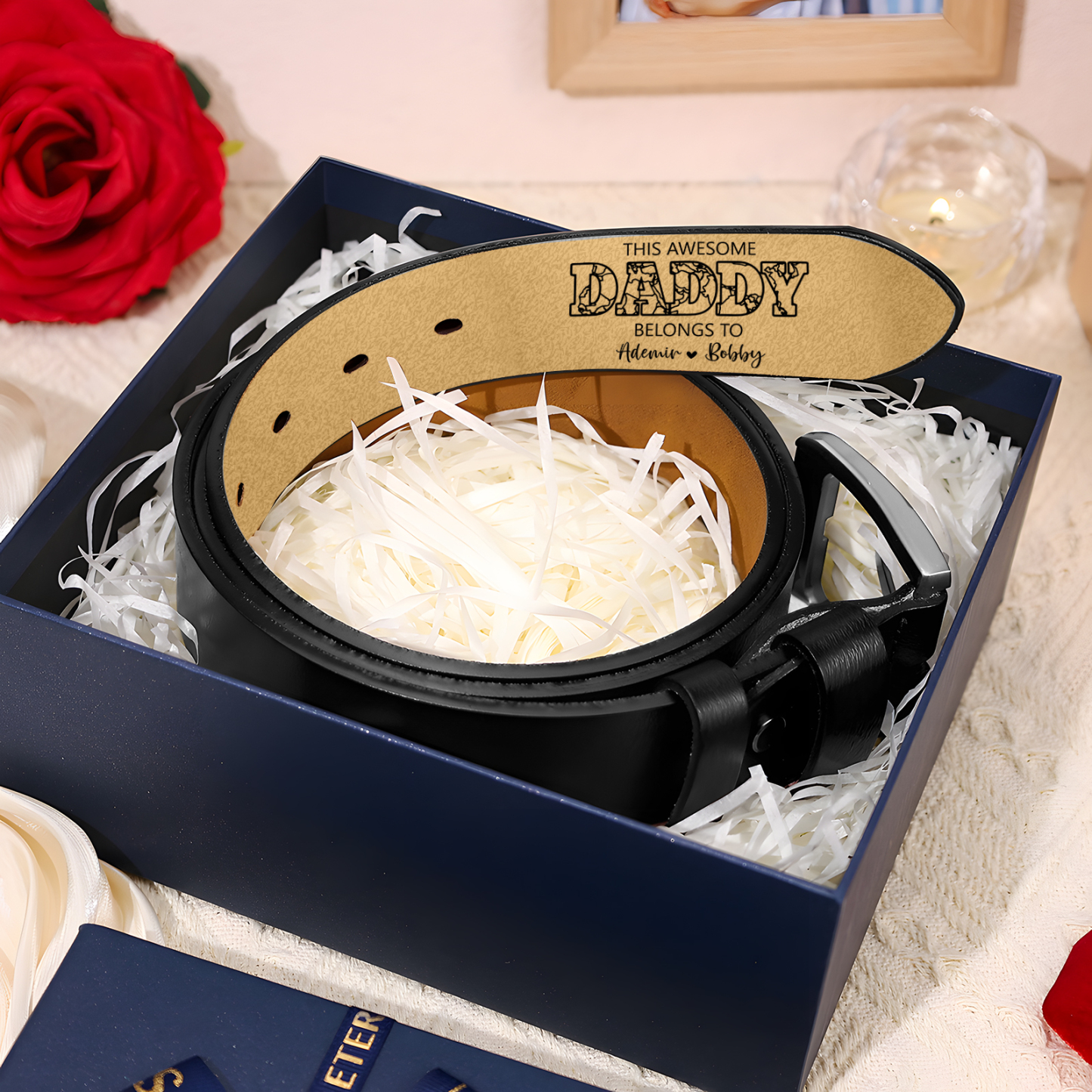 Personalised Leather Belt with 2-7 Names and 1 Letter "This awesome daddy belongs to "| Father’s Day Gift | Jessemade