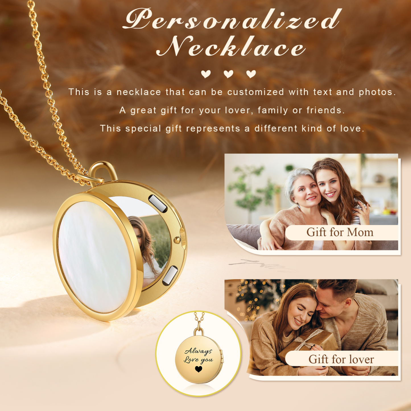 Always Love You Personalised Circle Photo Frame Necklace A Sentimental Custom Gift for Her