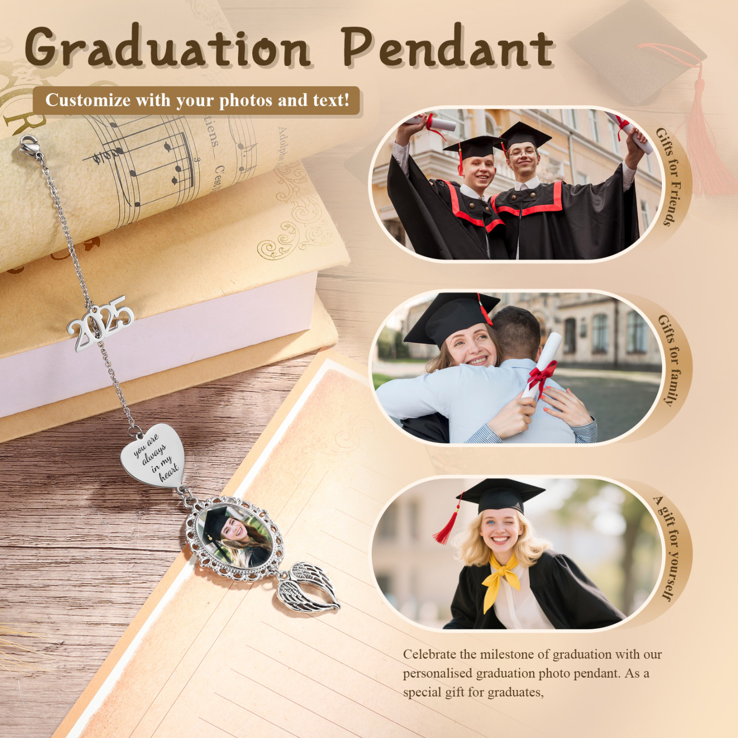 Personalised 2025 Graduation Hanging Ornament with 1 Custom Photo and Text – Gift for Graduates | Jessemade