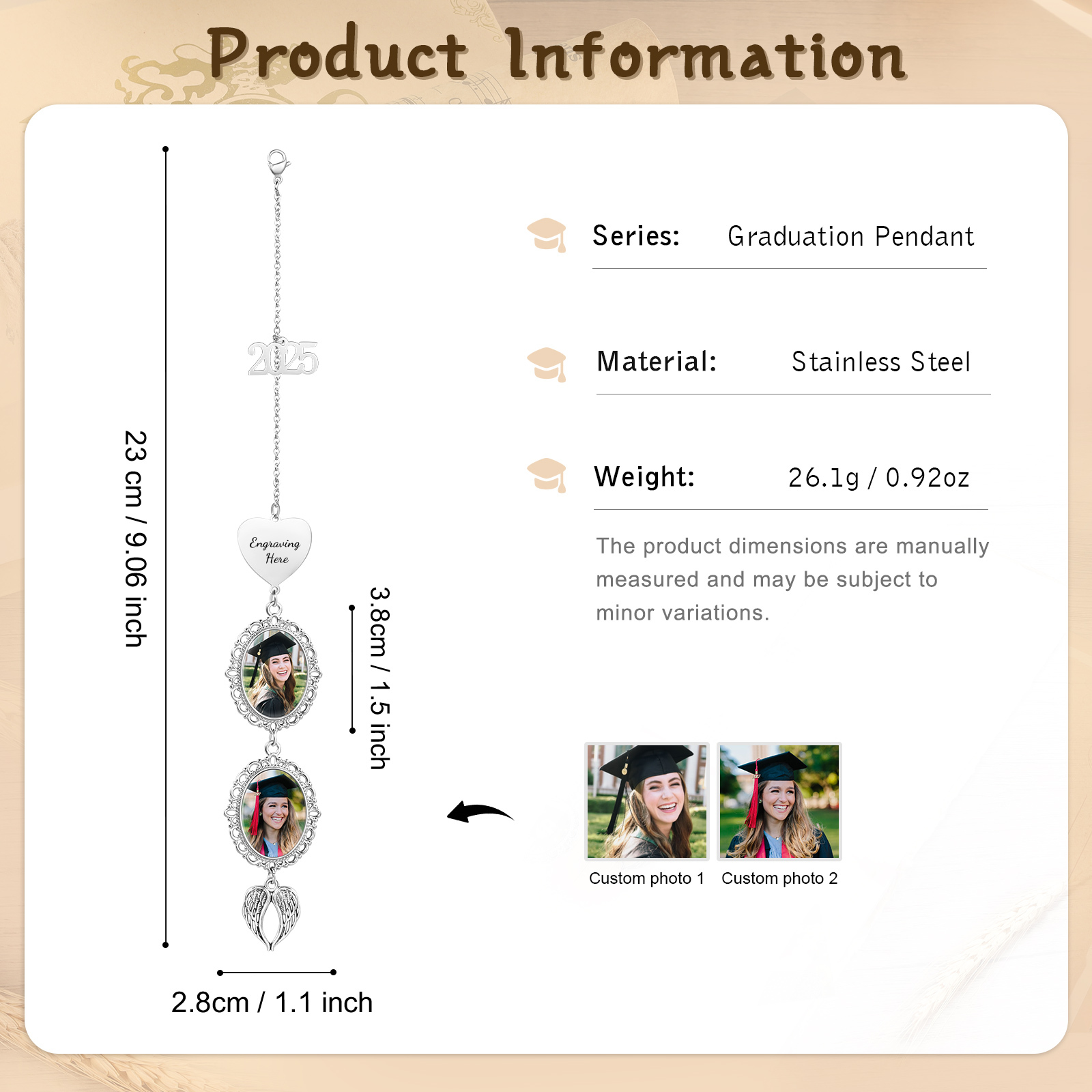 Personalised 2025 Graduation Hanging Ornament with 2 Custom Photos and Text – Gift for Graduates | Jessemade