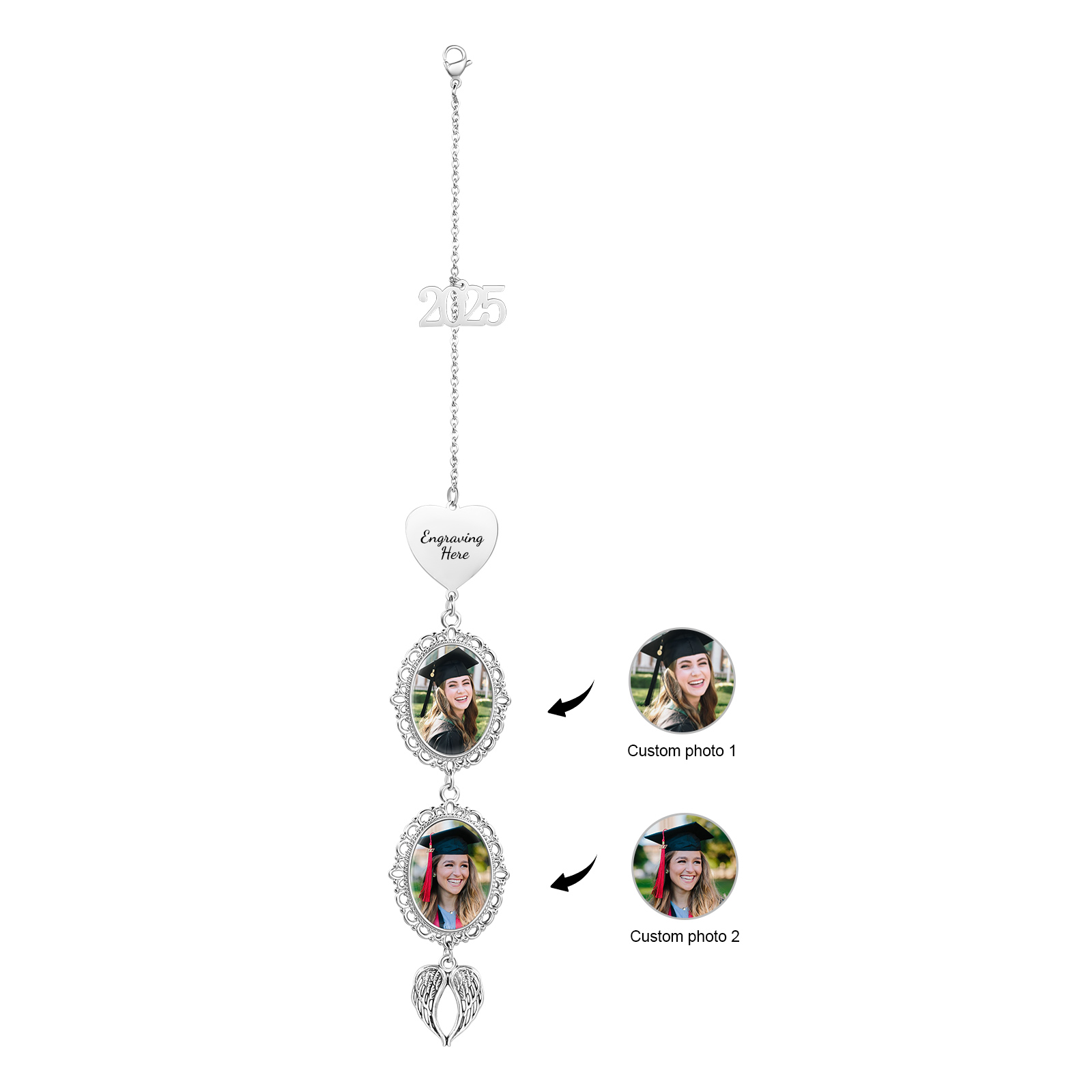 Personalised 2025 Graduation Hanging Ornament with 2 Custom Photos and Text – Gift for Graduates | Jessemade