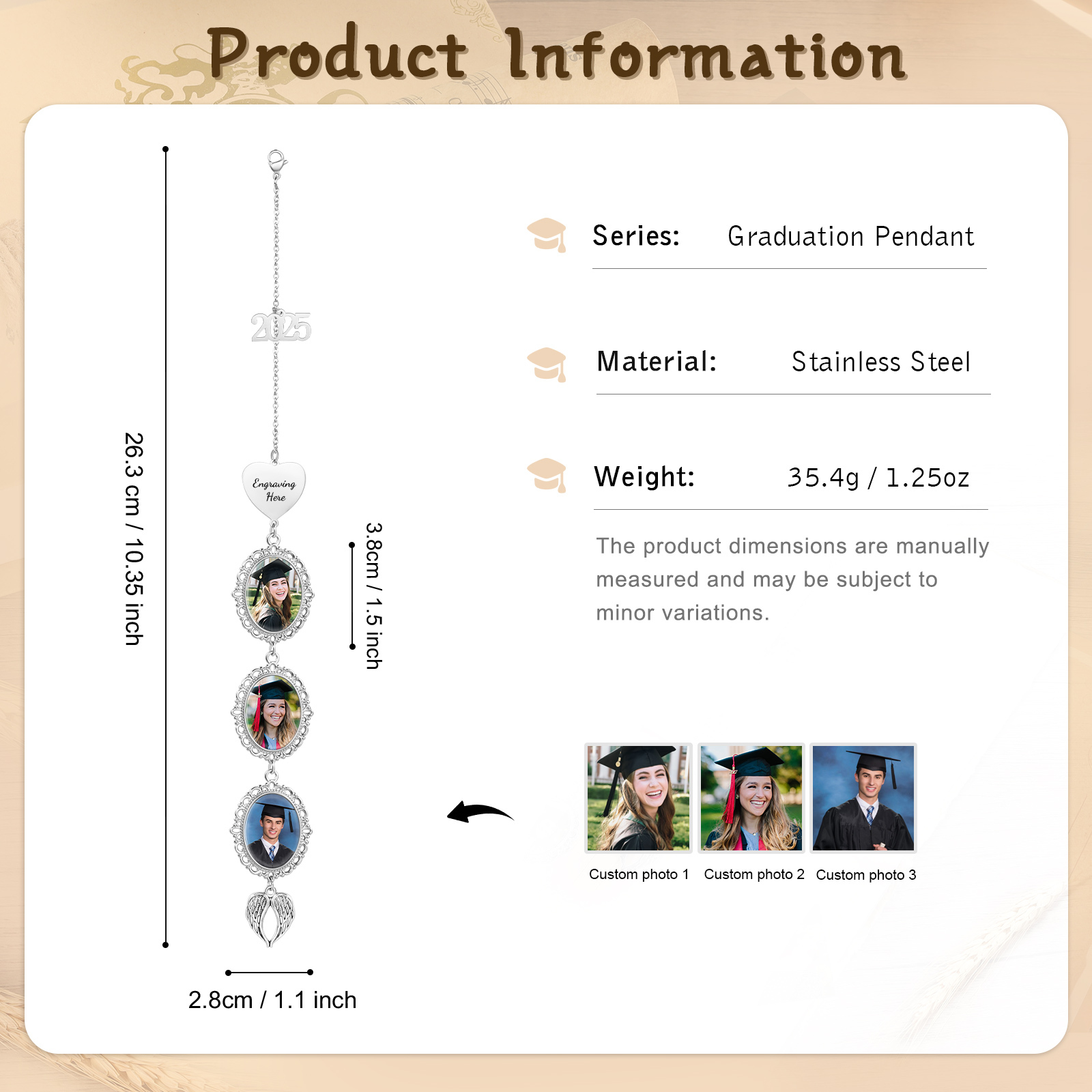 Personalised 2025 Graduation Hanging Ornament with 3 Custom Photos and Text – Gift for Graduates | Jessemade