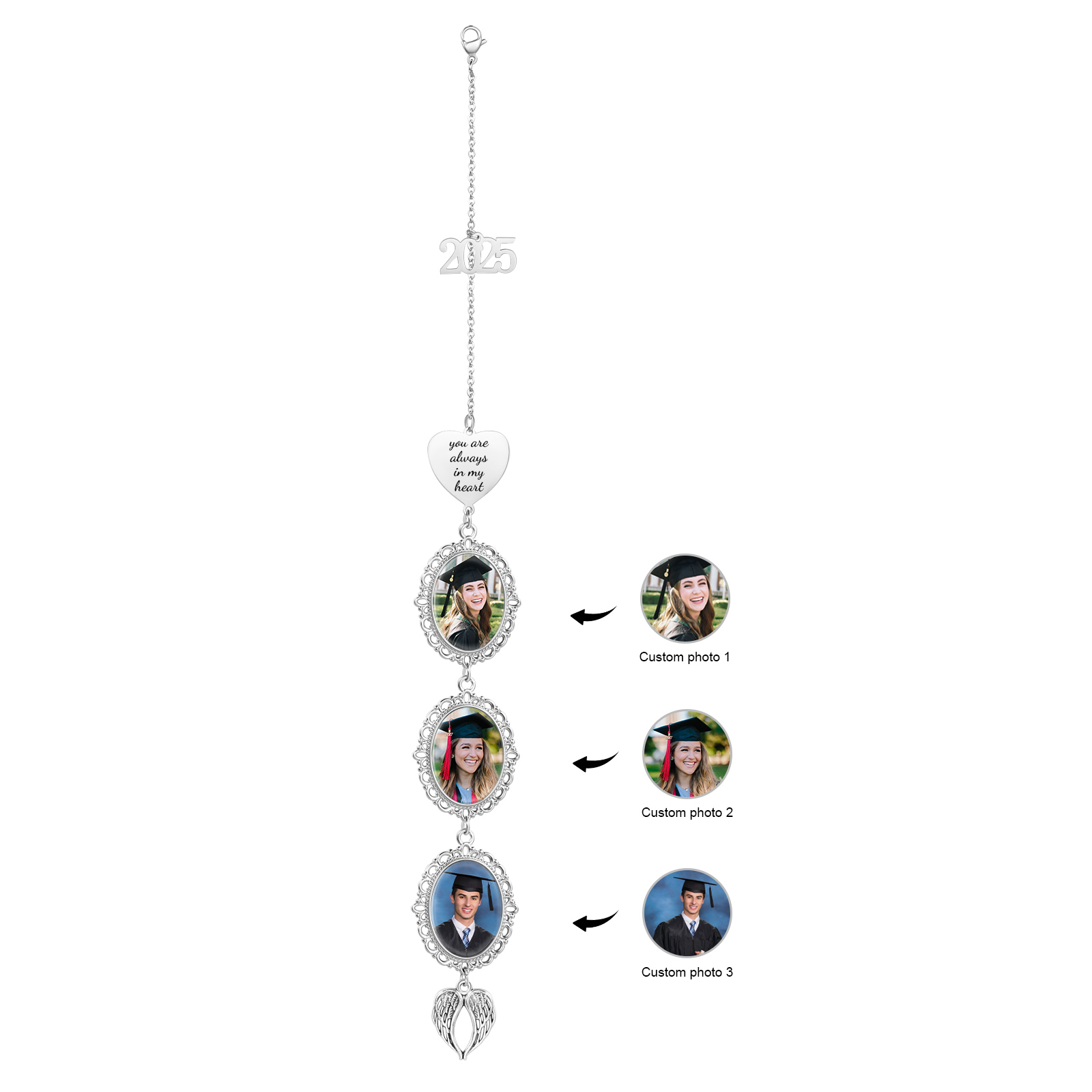Personalised 2025 Graduation Hanging Ornament with 3 Custom Photos and Text – Gift for Graduates | Jessemade