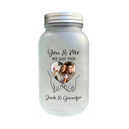 Personalised Solar Light Bottle with Photo Mason Jar for Couples