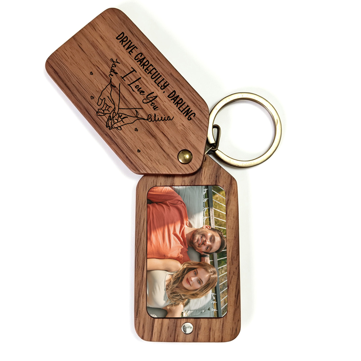 Personalised Wooden Pinky Promise Photo Keyring