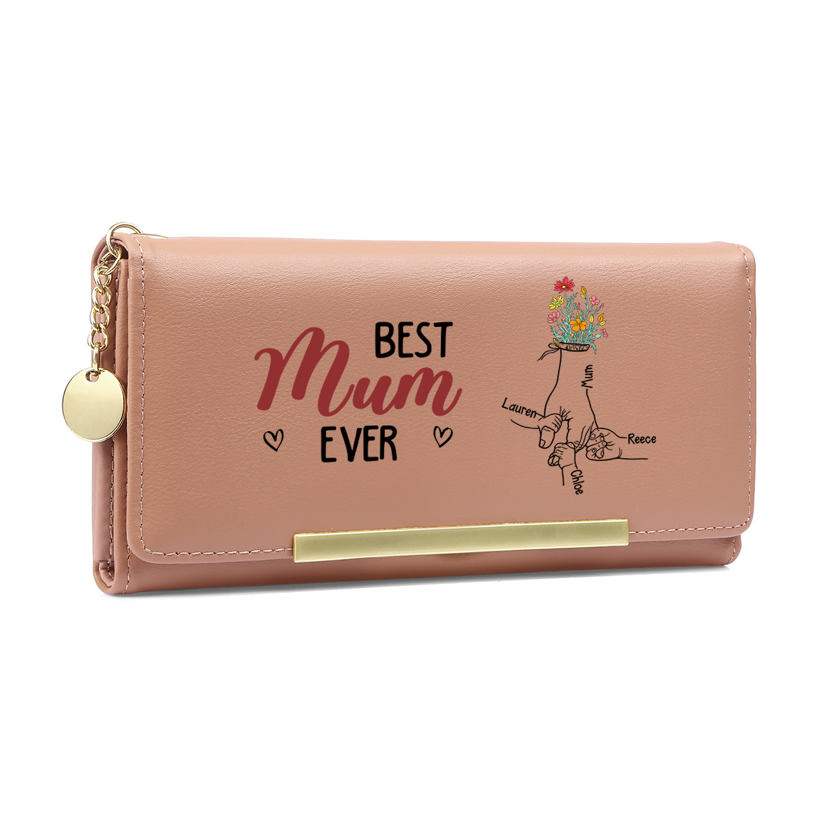 Personalised Women's Wallet with 'Hand in Hand' Floral Motif – Best Mum/Grandma Ever
