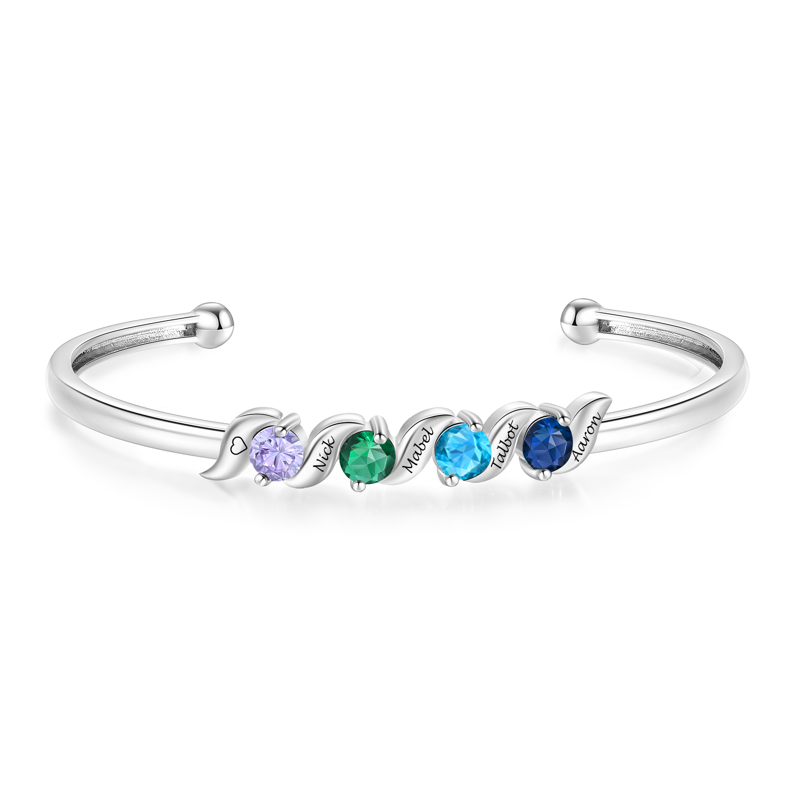 Personalised Women’s Birthstone Bangle Family Bracelet Customised with 1–5 Names and Stones