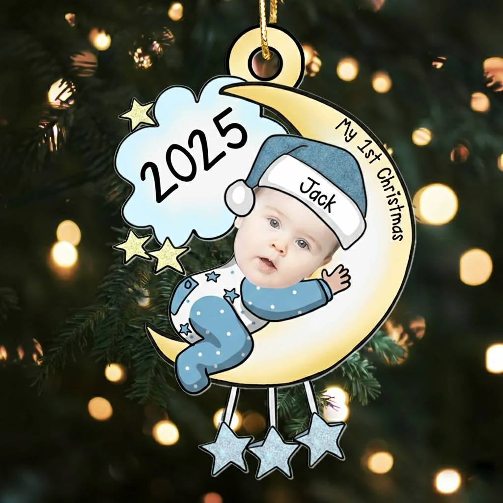 Personalised Baby's First Christmas Ornament with Custom Photo and Name