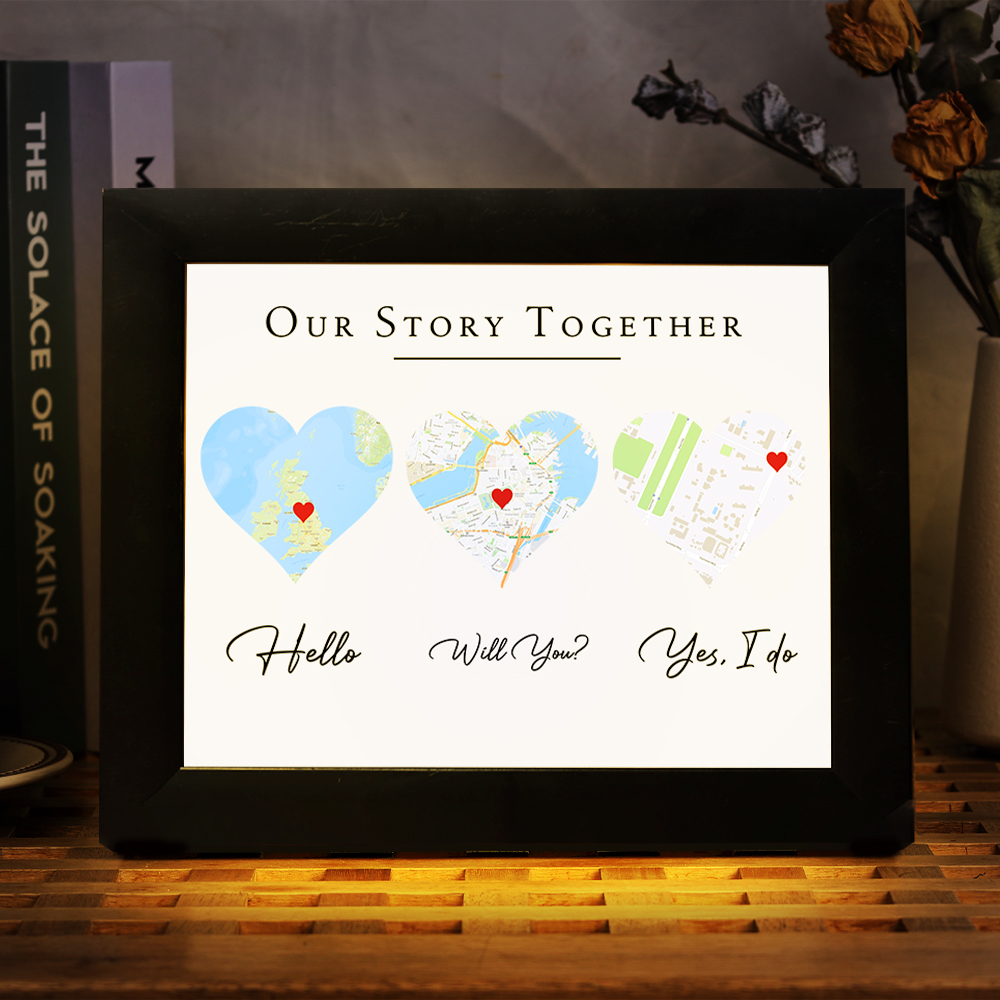 Personalised Map Heart LED Engagement Photo Frame