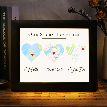 Personalised Map Heart LED Engagement Photo Frame