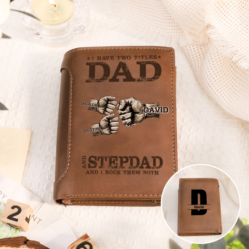 Personalised Leather Wallet Dad/Stepdad Fist Bump