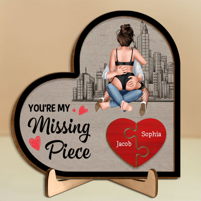 Wooden Heart Puzzle Plaque with Stand for Couples, ‘You’re My Missing Piece’