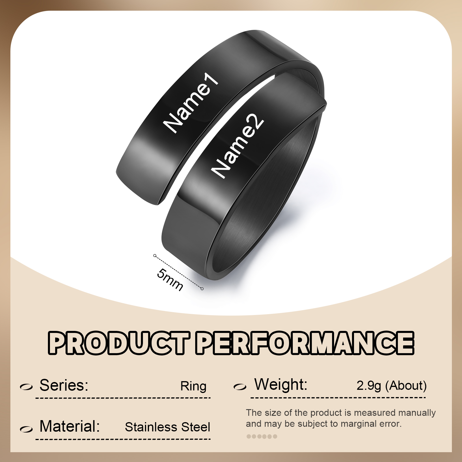 Personalised Open Ring Custom 2 Names Black Gift for Couple-Jessemade AU