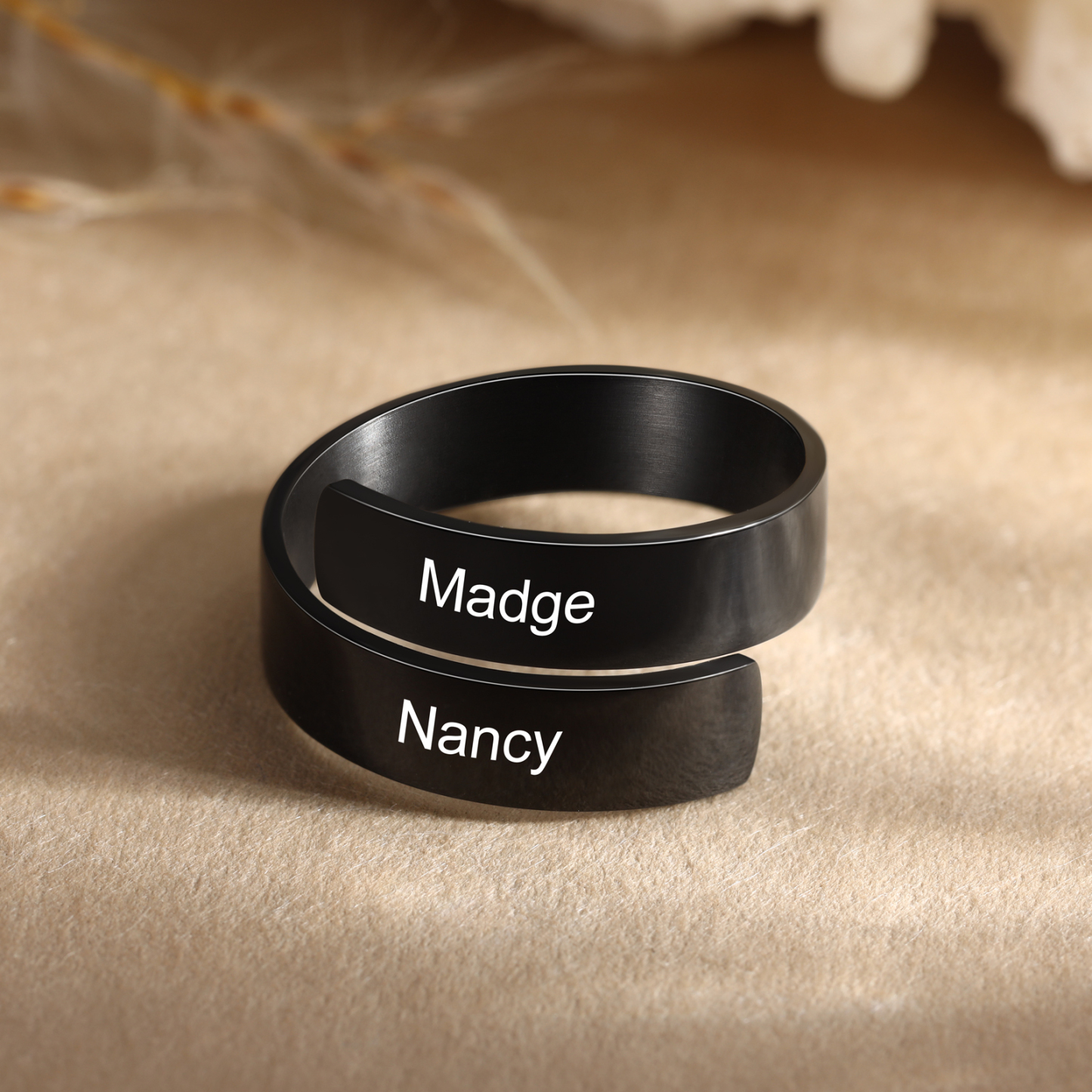 Personalised Open Ring Custom 2 Names Black Gift for Couple-Jessemade AU