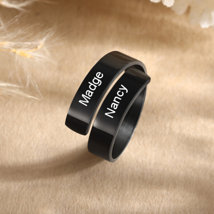 Personalised Open Ring Custom 2 Names Black Gift for Couple-Jessemade AU