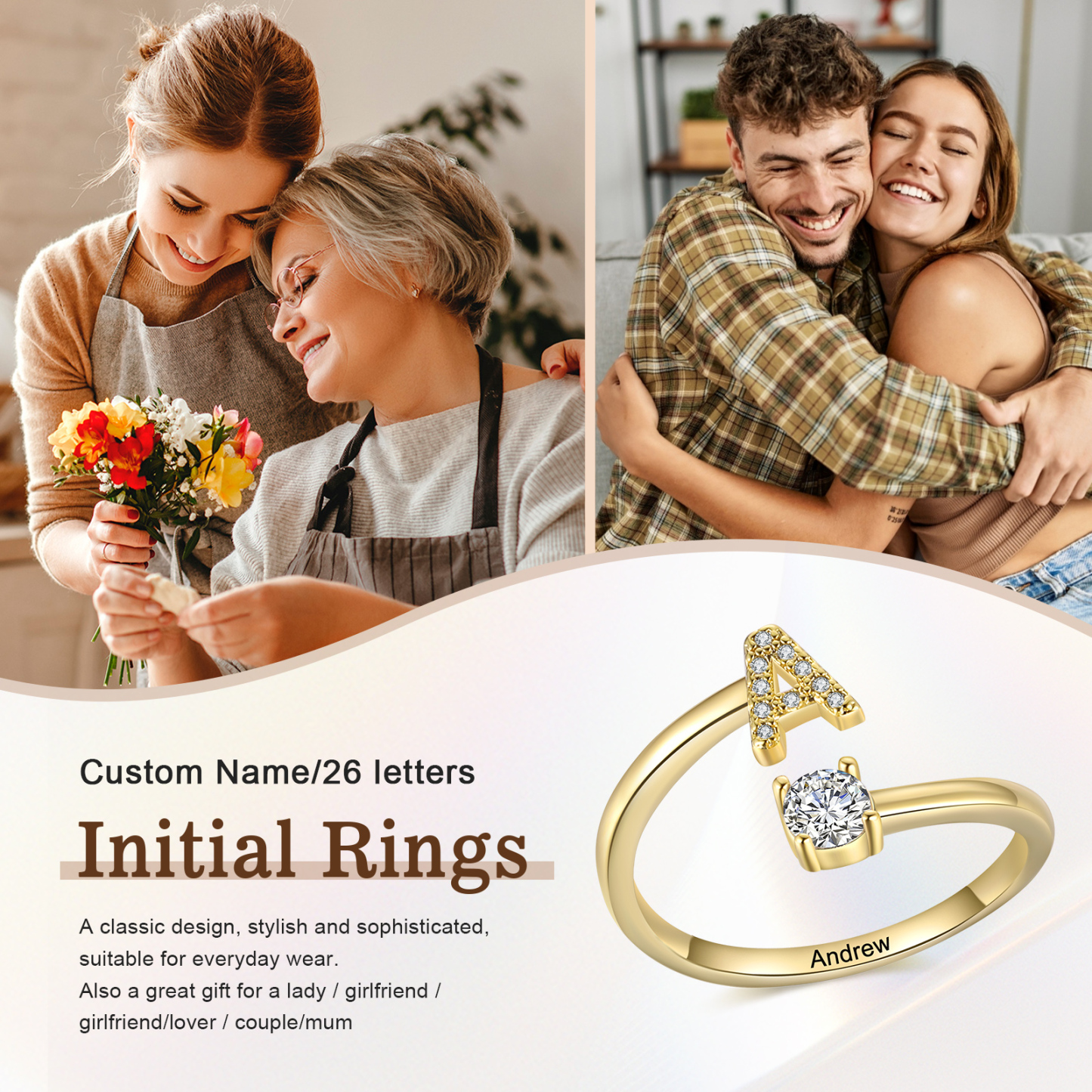 Personalised Initial & Name Open Ring Elegant Custom Gift for Her-Jessemade AU