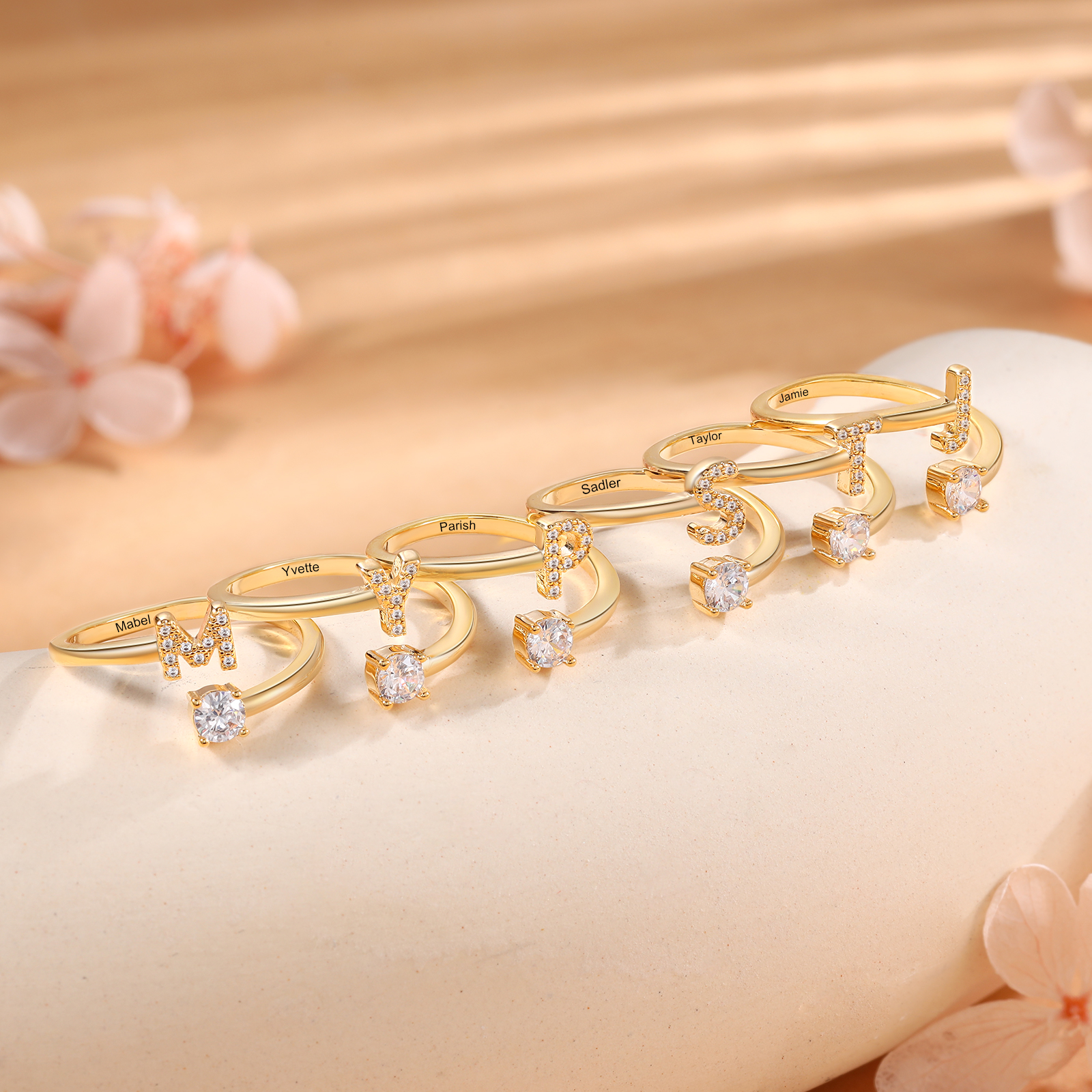 Personalised Initial & Name Ring Elegant Custom Gift for Her
