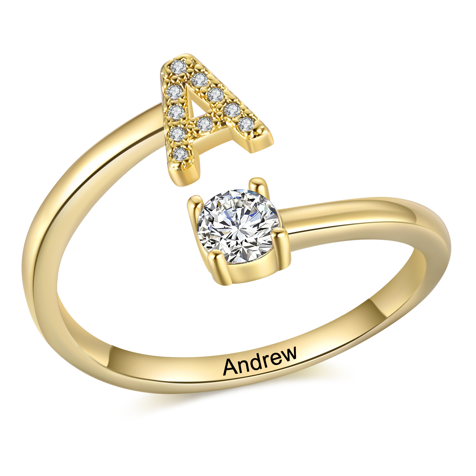 Personalised Initial & Name Ring Elegant Custom Gift for Her