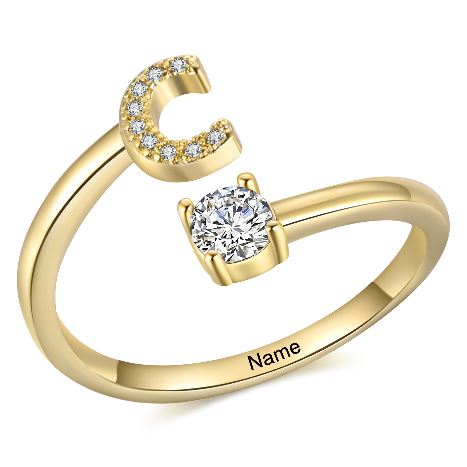 Personalised Initial & Name Open Ring Elegant Custom Gift for Her-Jessemade AU