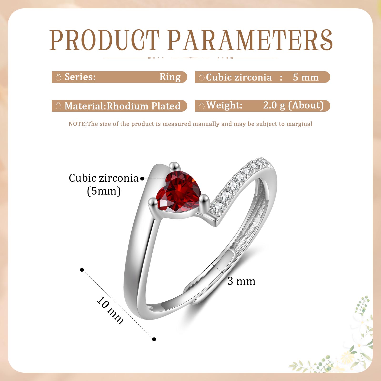 Personalised Open Ring with Custom Birthstone Elegant Valentines Day Gift for Her