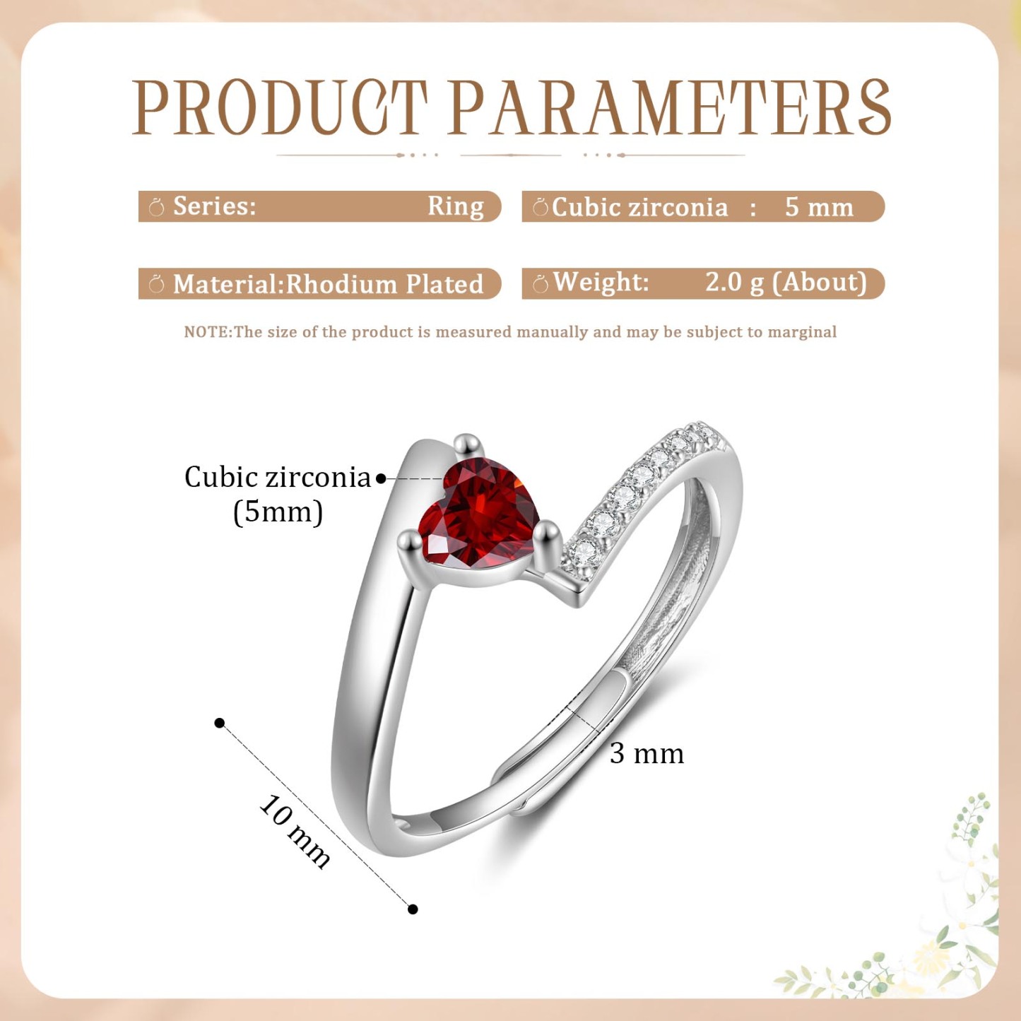 Personalised Open Ring with Custom Birthstone Elegant Valentines Day Gift for Her