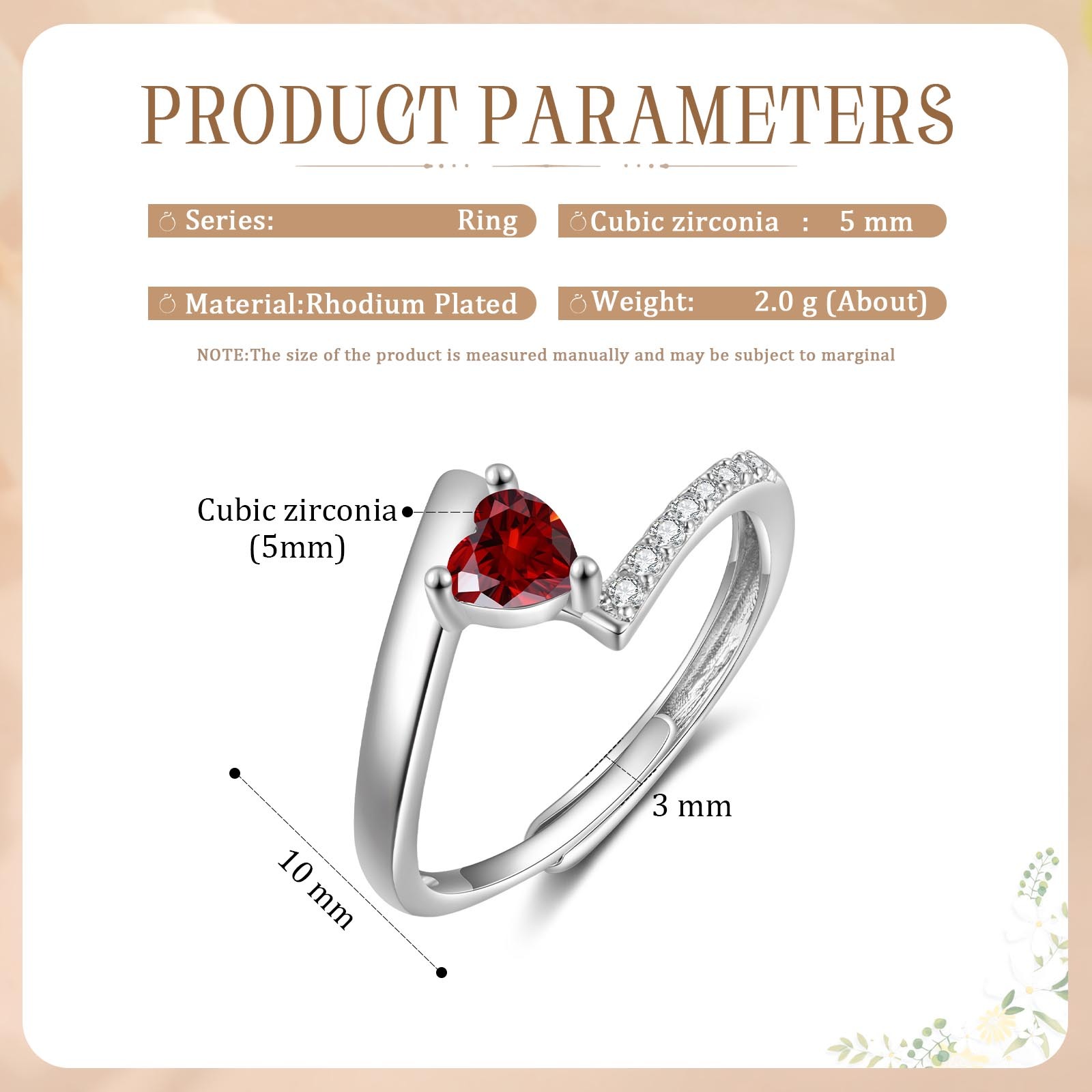 Personalised Open Ring with Custom Birthstone Elegant Valentines Day Gift for Her