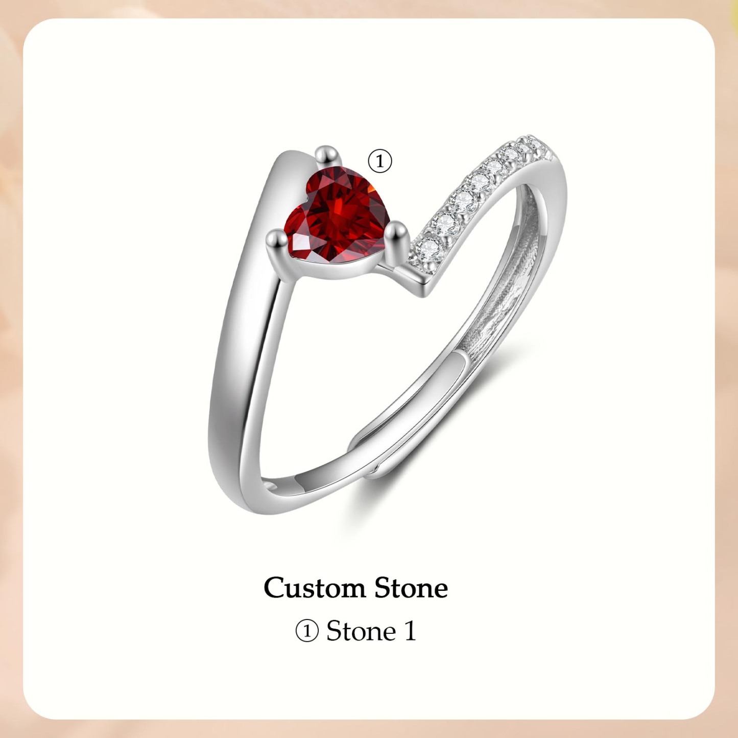 Personalised Open Ring with Custom Birthstone Elegant Valentines Day Gift for Her