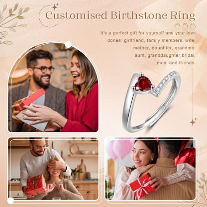 Personalised Open Ring with Custom Birthstone Elegant Valentines Day Gift for Her