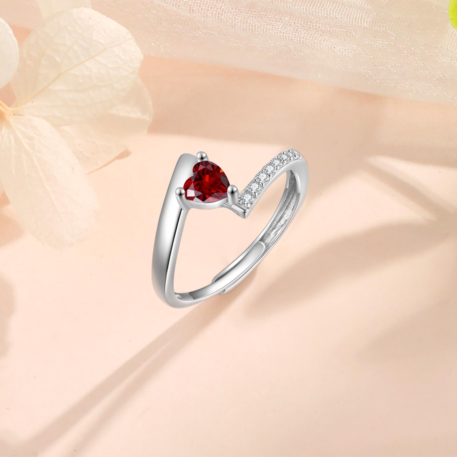 Personalised Open Ring with Custom Birthstone Elegant Valentines Day Gift for Her