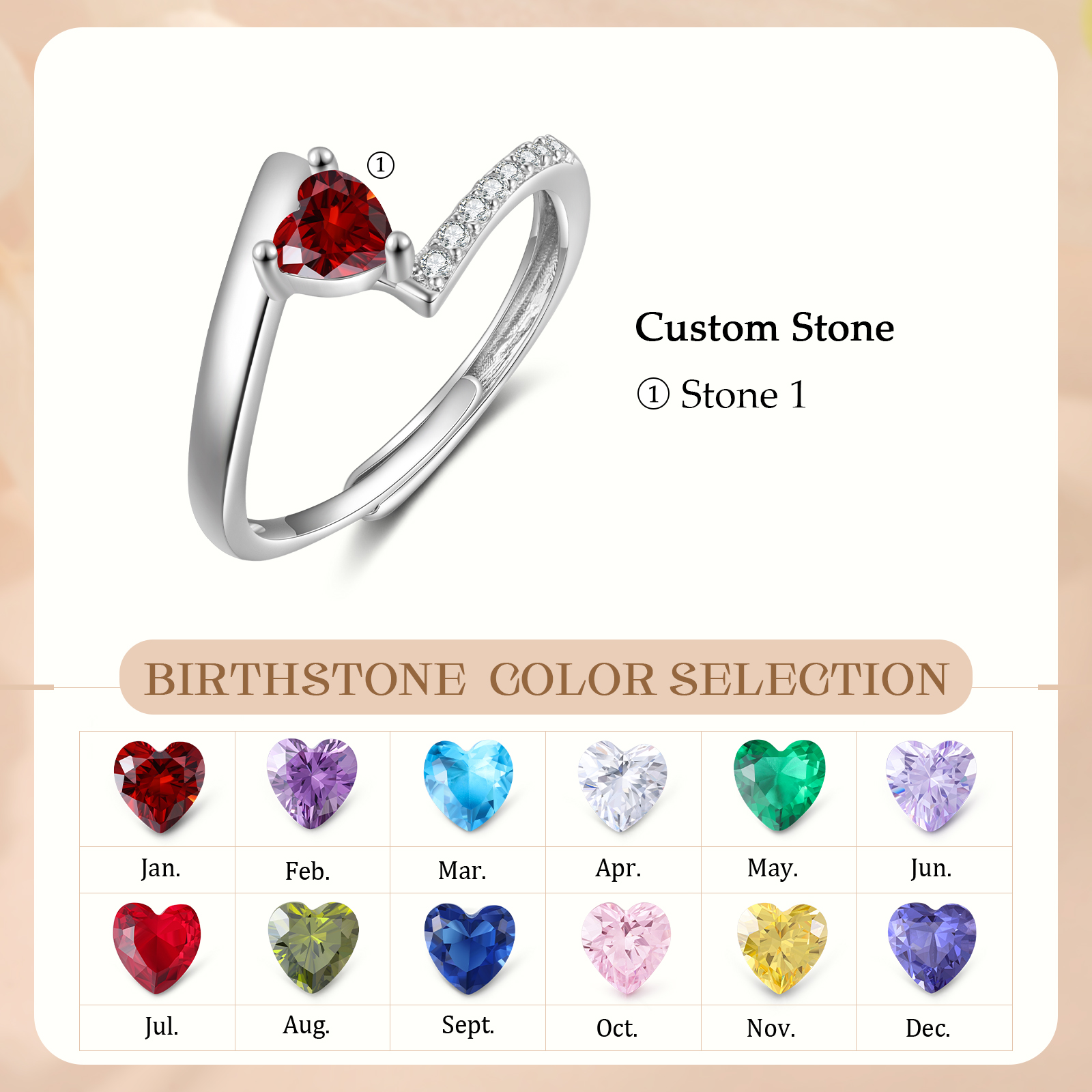 Personalised Open Ring with Custom Birthstone Elegant Valentines Day Gift for Her
