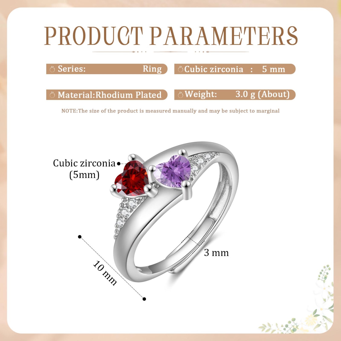Personalised Open Ring with Custom 2 Birthstones Elegant Valentines Day Gift for Her