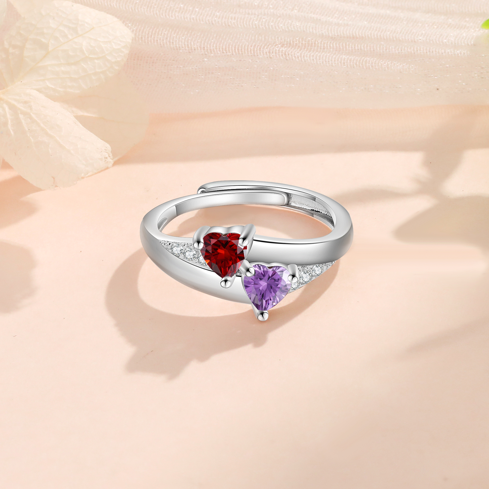 Personalised Open Ring with Custom 2 Birthstones Elegant Valentines Day Gift for Her