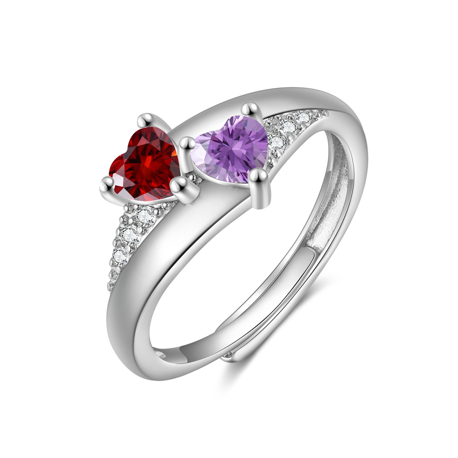 Personalised Open Ring with Custom 2 Birthstones Elegant Valentines Day Gift for Her