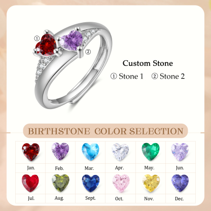 Personalised Open Ring with Custom 2 Birthstones Elegant Valentines Day Gift for Her