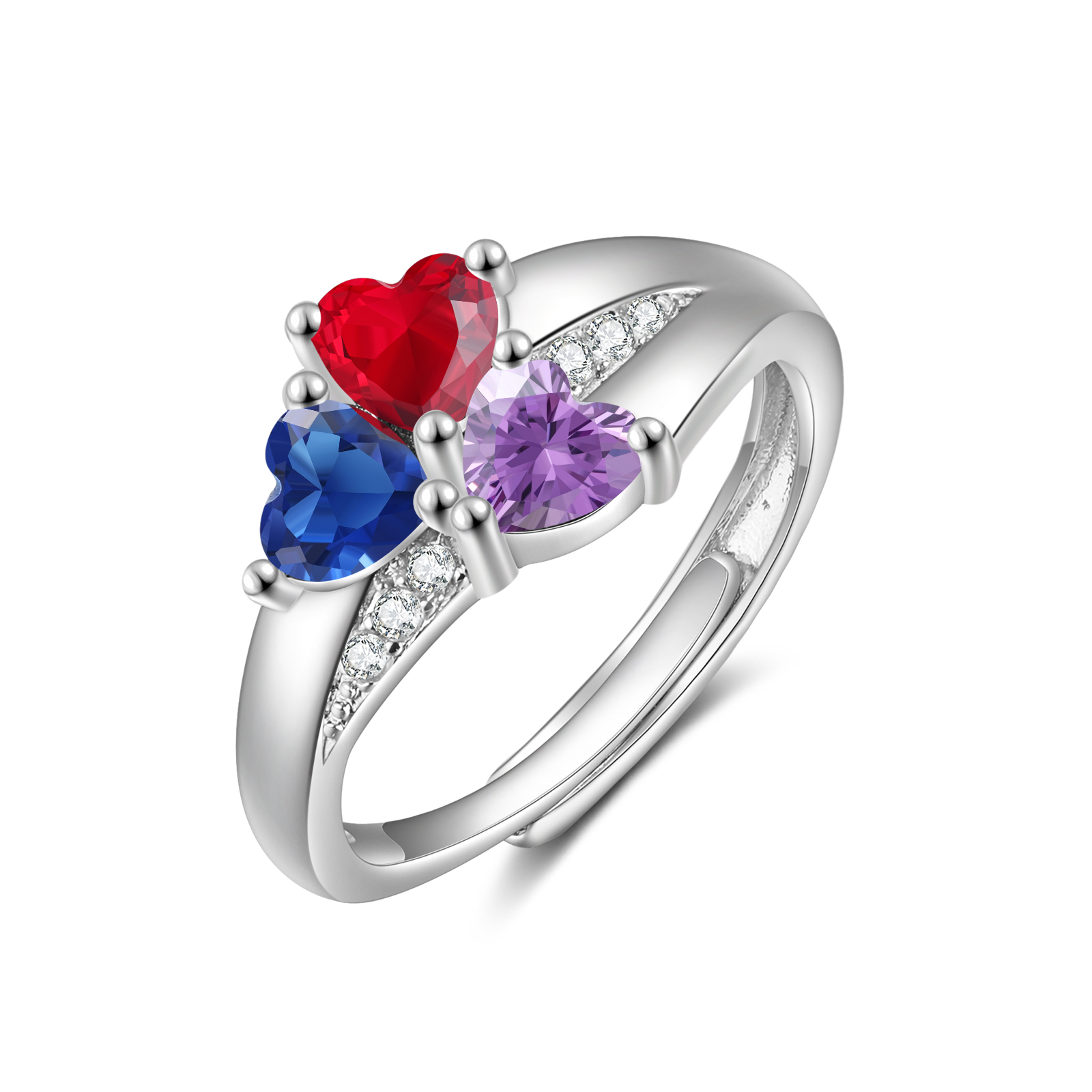 Personalised Open Ring with Custom 3 Birthstones Elegant Valentines Day Gift for Her