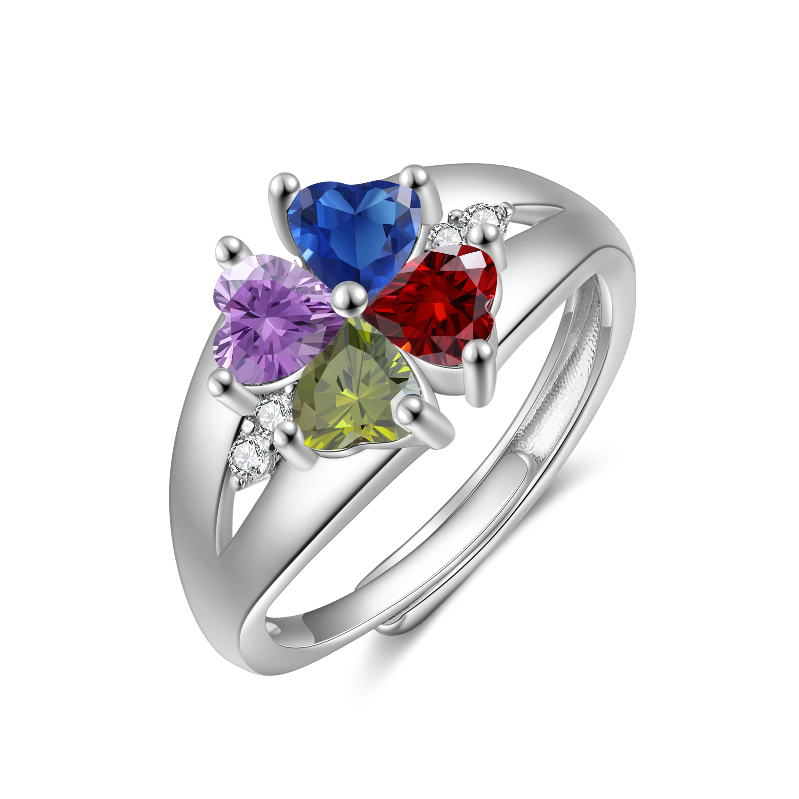 Personalised Open Ring with Custom 4 Birthstones Elegant Valentines Day Gift for Her