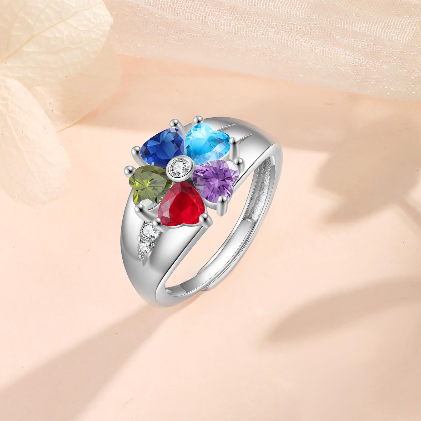 Personalised Open Ring with Custom 5 Birthstones Elegant Valentines Day Gift for Her