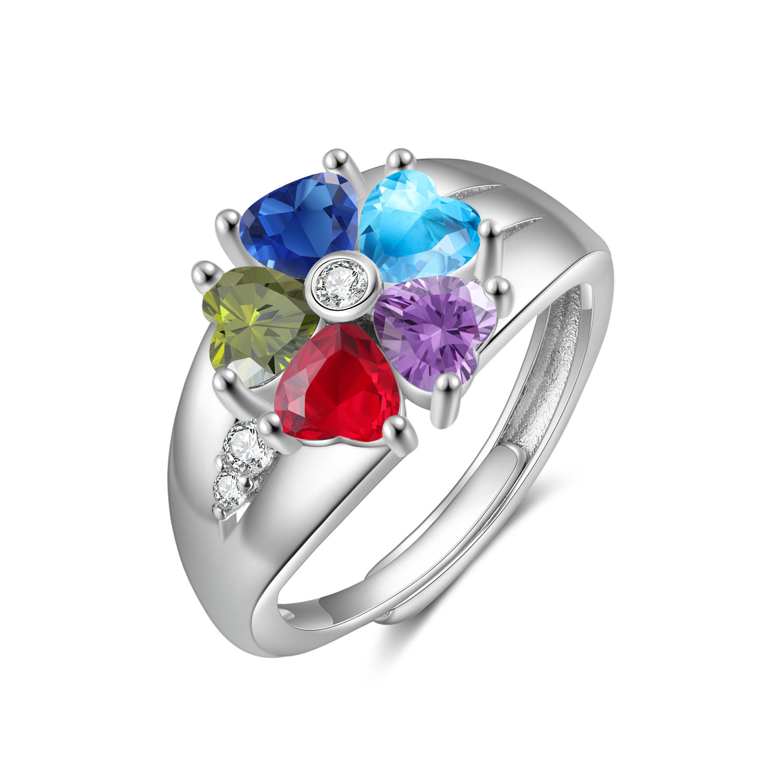 Personalised Open Ring with Custom 5 Birthstones Elegant Valentines Day Gift for Her