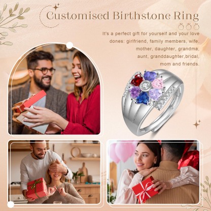 Personalised Open Ring with Custom 6 Birthstones Elegant Valentines Day Gift for Her