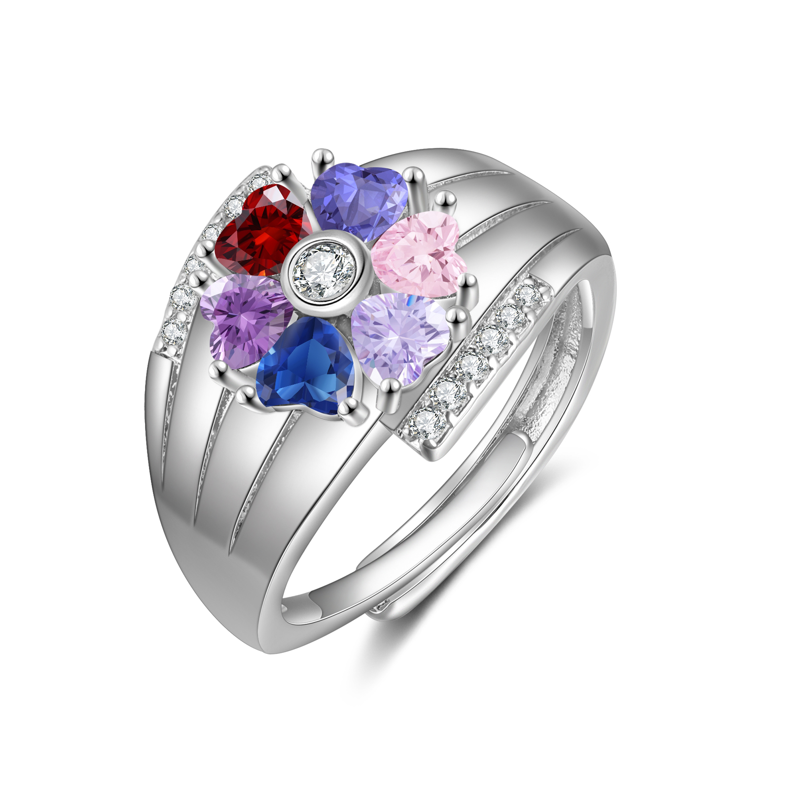Personalised Open Ring with Custom 6 Birthstones Elegant Valentines Day Gift for Her