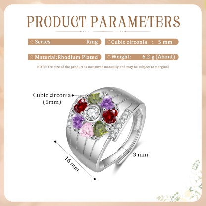 Personalised Open Ring with Custom 7 Birthstones Elegant Valentines Day Gift for Her