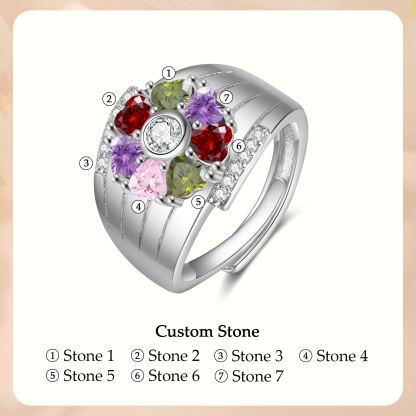 Personalised Open Ring with Custom 7 Birthstones Elegant Valentines Day Gift for Her