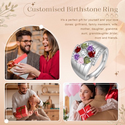 Personalised Open Ring with Custom 7 Birthstones Elegant Valentines Day Gift for Her