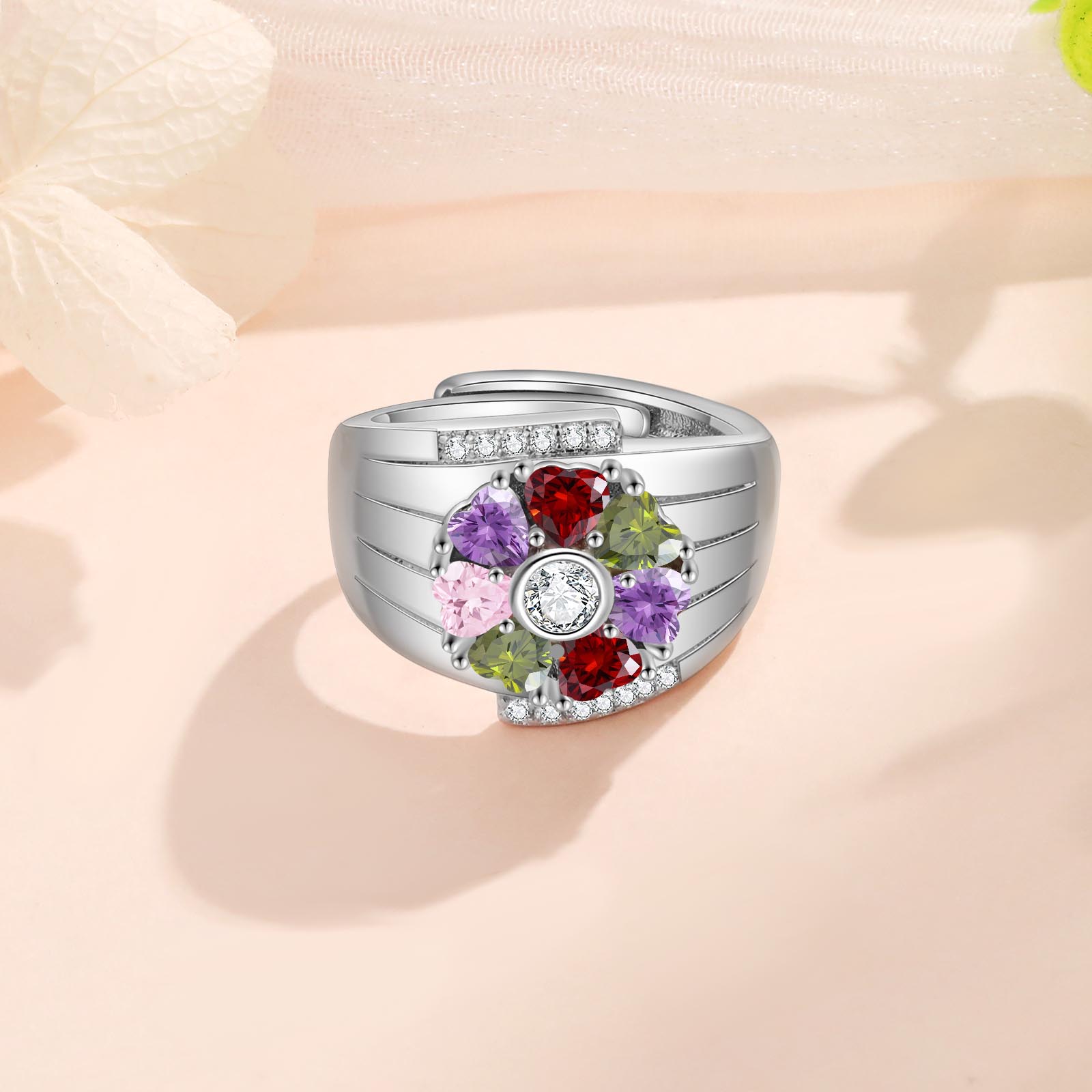 Personalised Open Ring with Custom 7 Birthstones Elegant Valentines Day Gift for Her