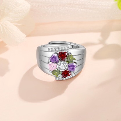 Personalised Open Ring with Custom 7 Birthstones Elegant Valentines Day Gift for Her