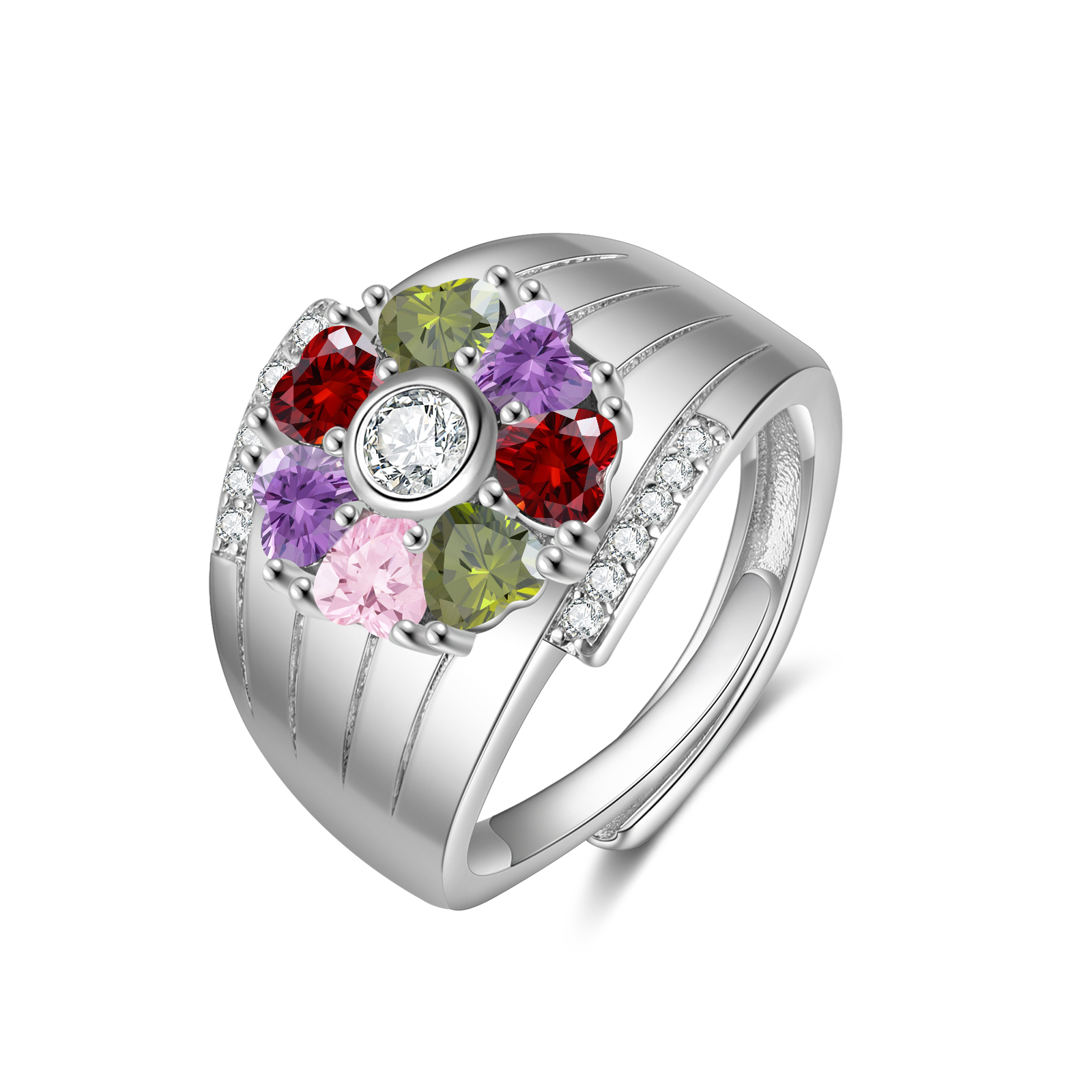 Personalised Open Ring with Custom 7 Birthstones Elegant Valentines Day Gift for Her